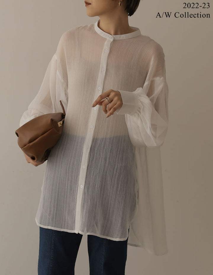 シアーストライプマオカラーシャツ[mb] トップス レディースファッション通販 リエディ