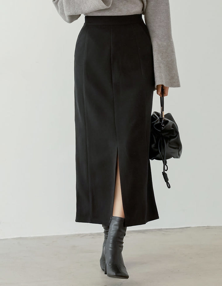 [BLACK FRIDAYスペシャル価格][低身長サイズ有]ソフトフェイクウールフロントスリットナロースカート スカート レディースファッション通販 リエディ