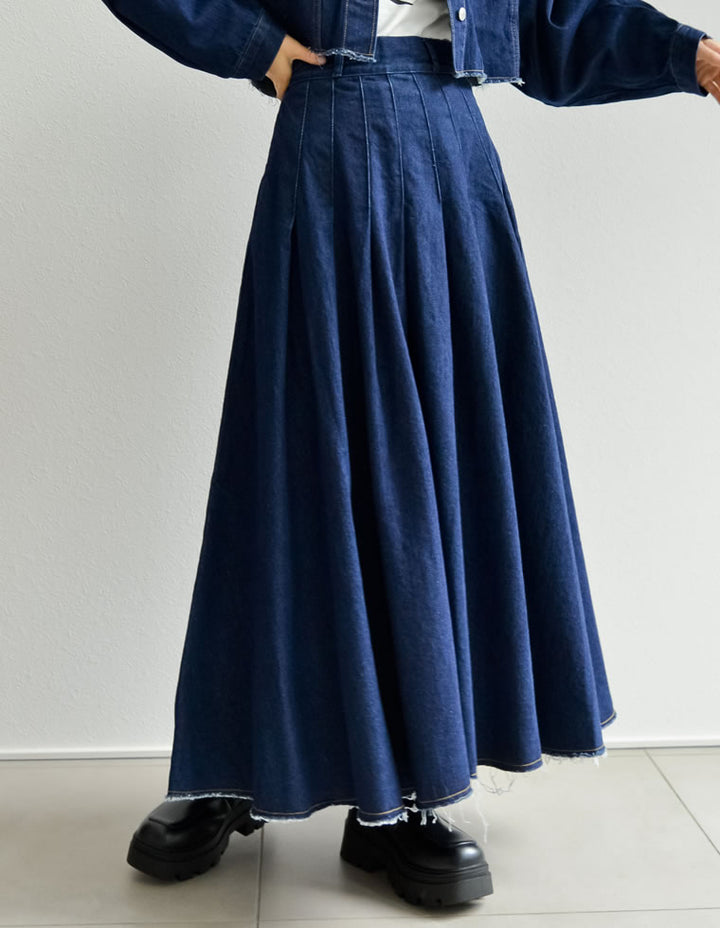[SPRING SALE][低身長/高身長サイズ有]リサイクルコットンデニムタックフレアプリーツスカート スカート レディースファッション通販 リエディ