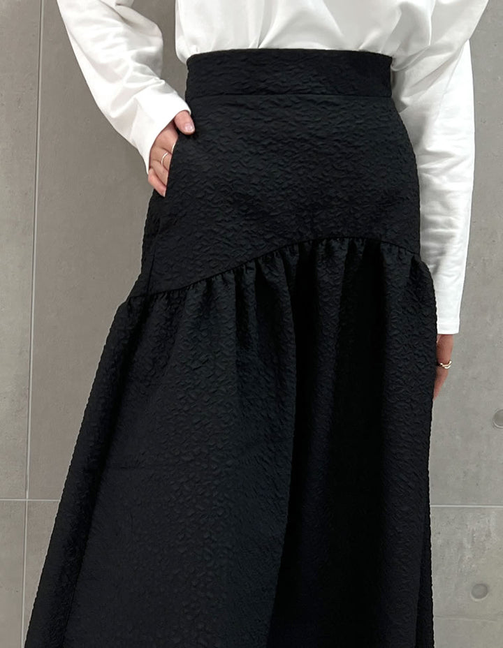 [低身長サイズ有]ふくれジャガードギャザー切り替えフレアスカート スカート レディースファッション通販 リエディ