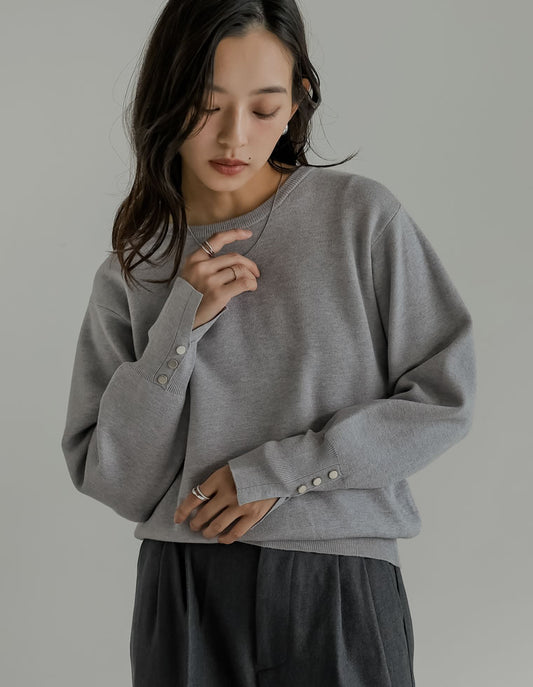 【クーポンで20%OFF¥3,747⇒¥2,997】〖クーポンコード:SH_20_2511〗ミラノリブ袖ボタンクルーネックニットトップス