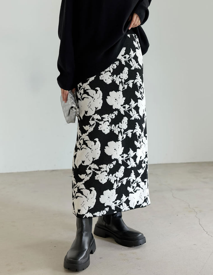 ジャガードフラワー柄ニットタイトスカート スカート レディースファッション通販 リエディ