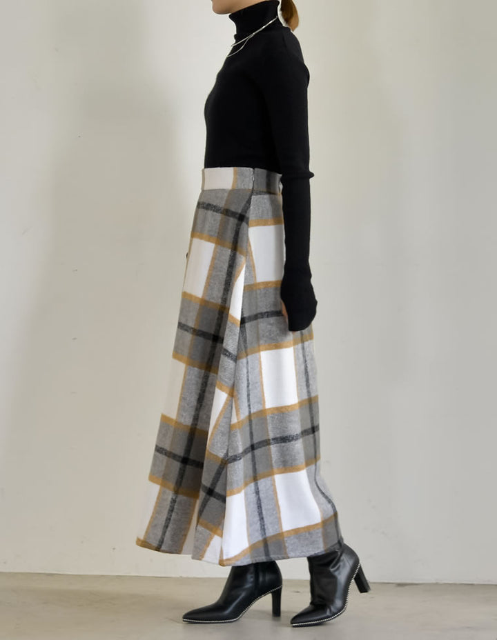 [低身長/高身長サイズ有]ウール混起毛チェックフレアロングスカート スカート レディースファッション通販 リエディ