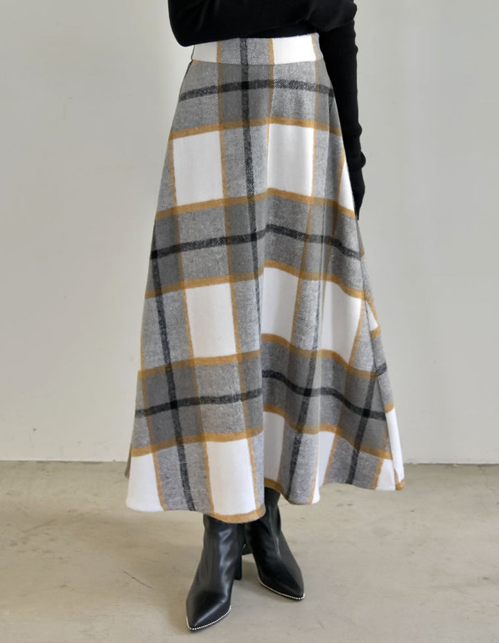 [低身長/高身長サイズ有]ウール混起毛チェックフレアロングスカート スカート レディースファッション通販 リエディ