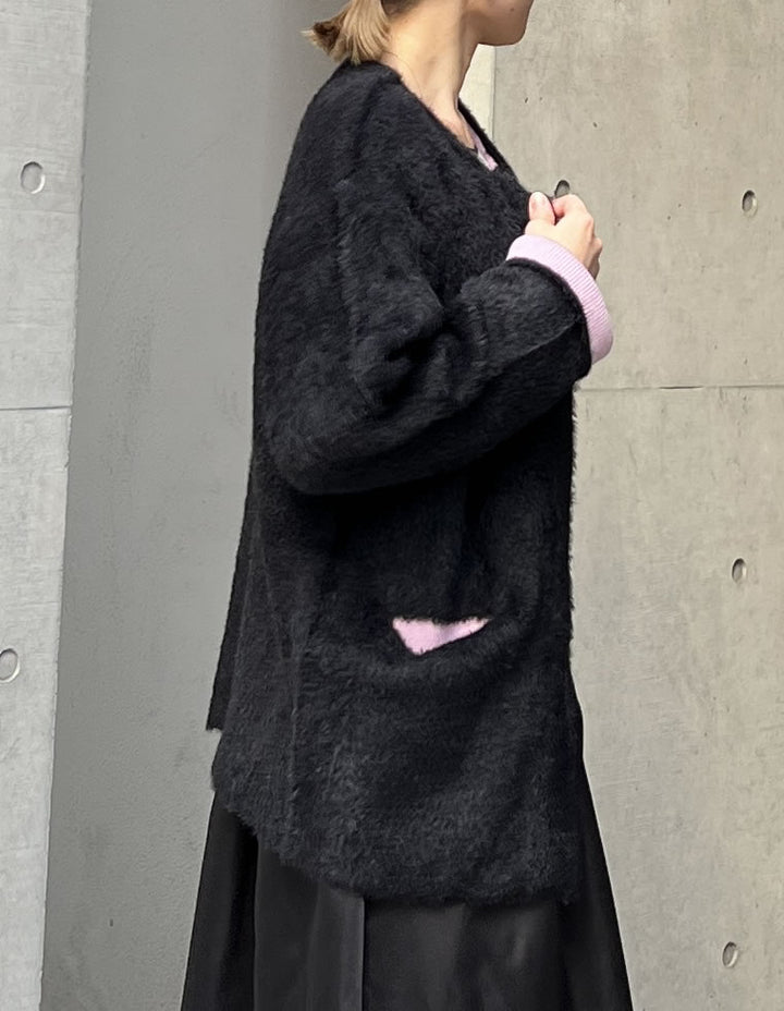 ラメ配色ノーカラーニットコート ジャケット/アウター レディースファッション通販 リエディ