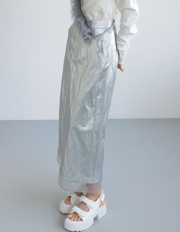 [2024SS COLLECTION][低身長サイズ有]メタリックフェイクレザー×オーガンジータイトスカート スカート レディースファッション通販 リエディ