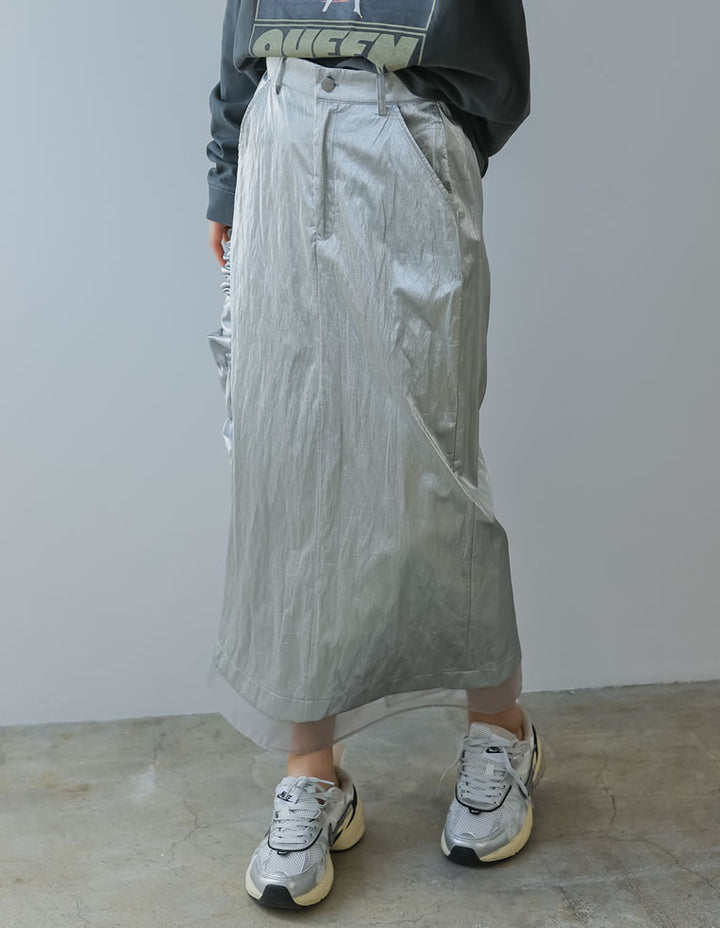 [2024SS COLLECTION][低身長サイズ有]メタリックフェイクレザー×オーガンジータイトスカート スカート レディースファッション通販 リエディ