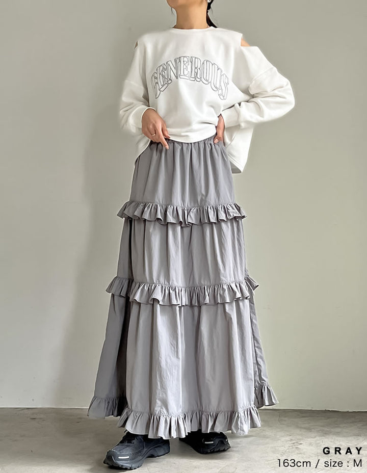 [低身長サイズ有]ナイロンタフタフリルティアードスカート スカート レディースファッション通販 リエディ