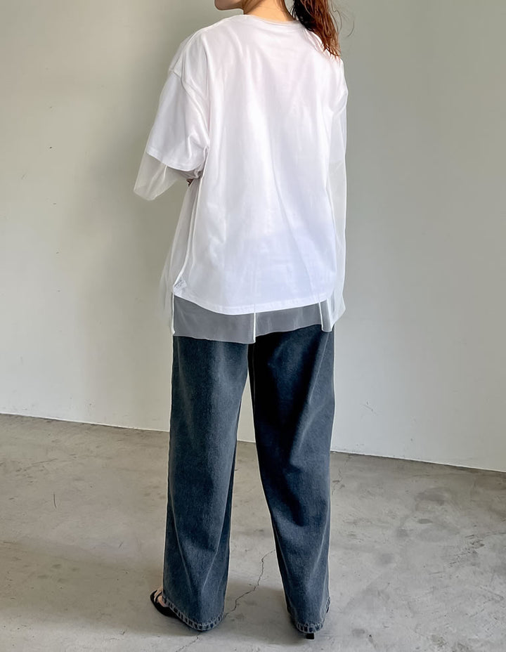 [2点セット]ロゴTシャツ×チュールTシャツアンサンブル トップス レディースファッション通販 リエディ