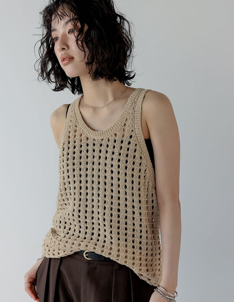 極美品*45R ギマニットのNO SLEEVE *ノースリーブニット*サイズ2 透かし編みノースリーブニットトップス - トップス通販 | 人気