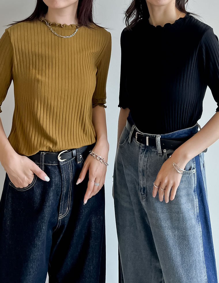 ワイドリブカットソーメロー半袖Tシャツ - トップス通販 | 人気