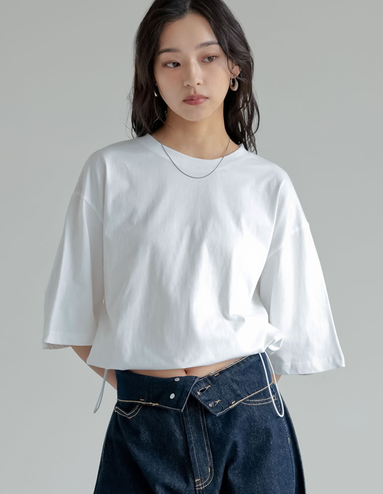 コットン裾ドロストクロップドTシャツ - トップス通販 | 人気