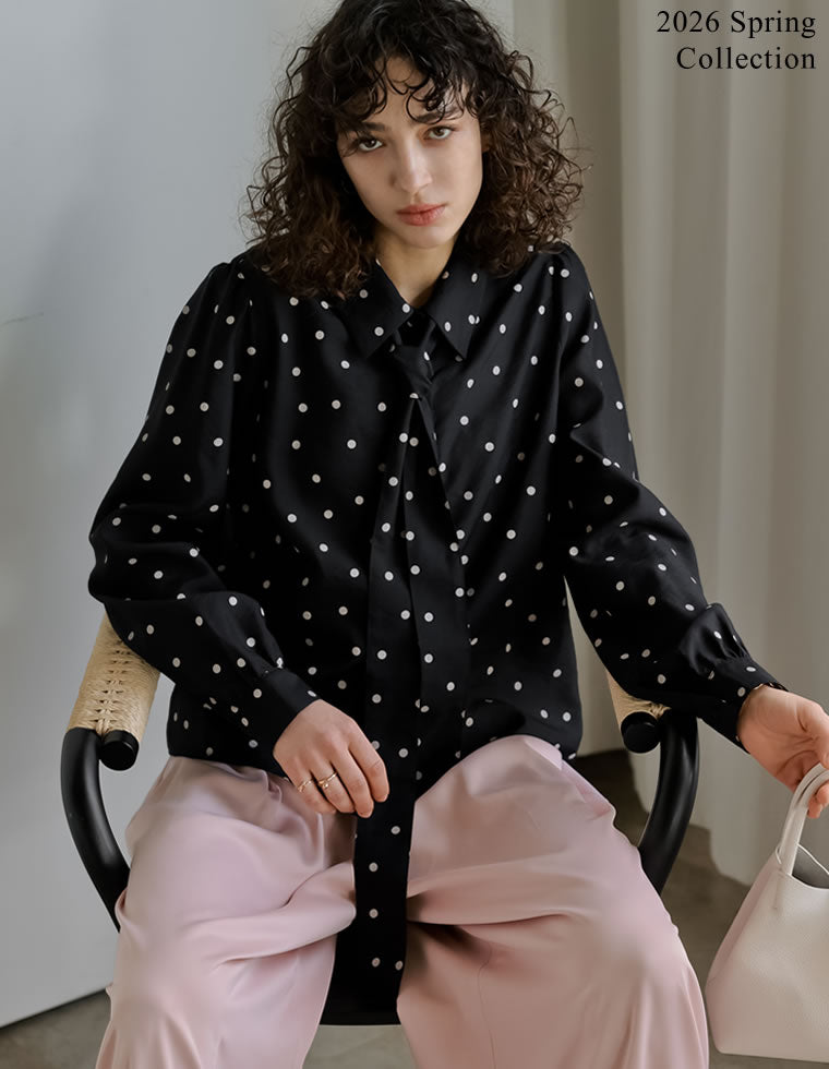 ドットor無地リボンタイ付きシアーシャツ - トップス通販 | 人気