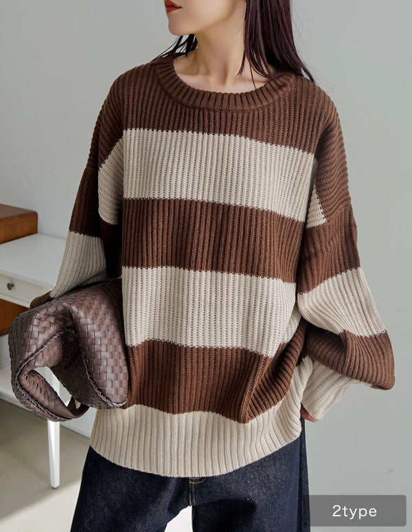 [新色追加][累計販売枚数10.4万枚HIT！]選べるクルーネックorボトルネック畦編みニットトップス