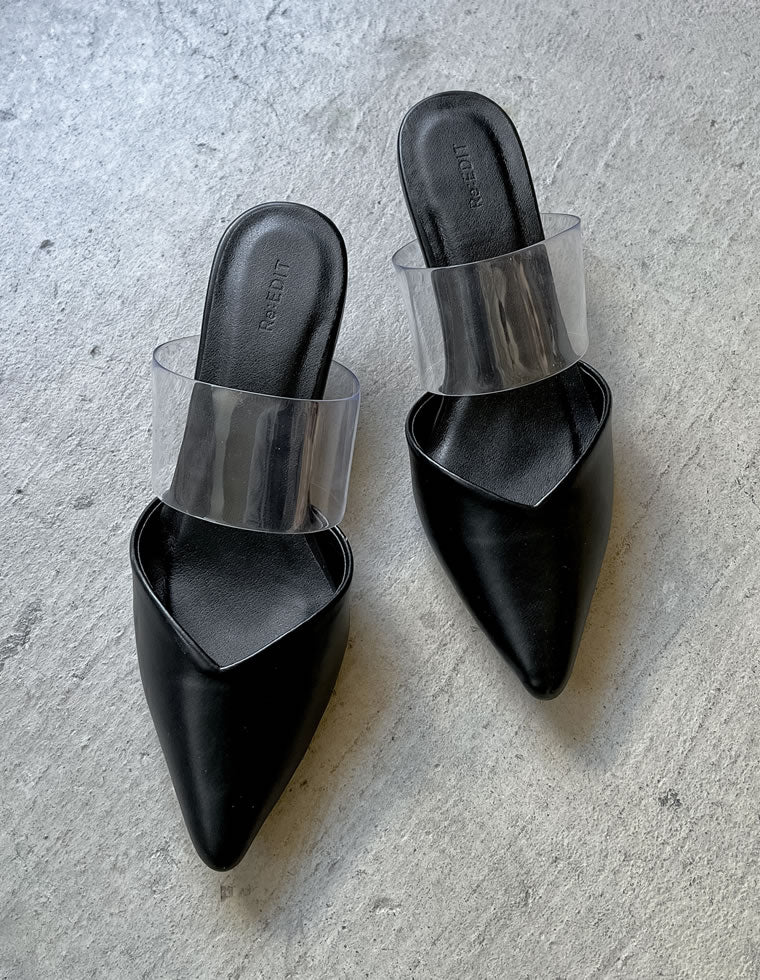 クリアベルトポインテッドトゥVカットミュール - シューズ通販 | 人気