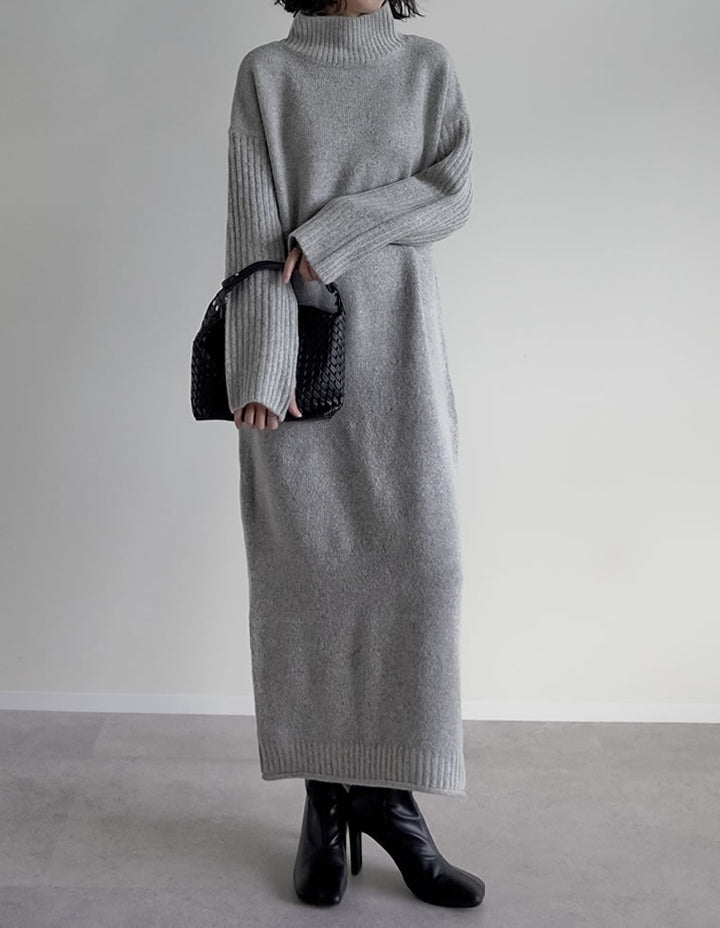 【クーポンで20%OFF￥5,998⇒￥4,798】〖クーポンコード：SH_20_2511〗[新色追加][累計販売枚数5万枚突破！][低身長サイズ有]前後2WAYハイネック指穴マキシニットワンピース