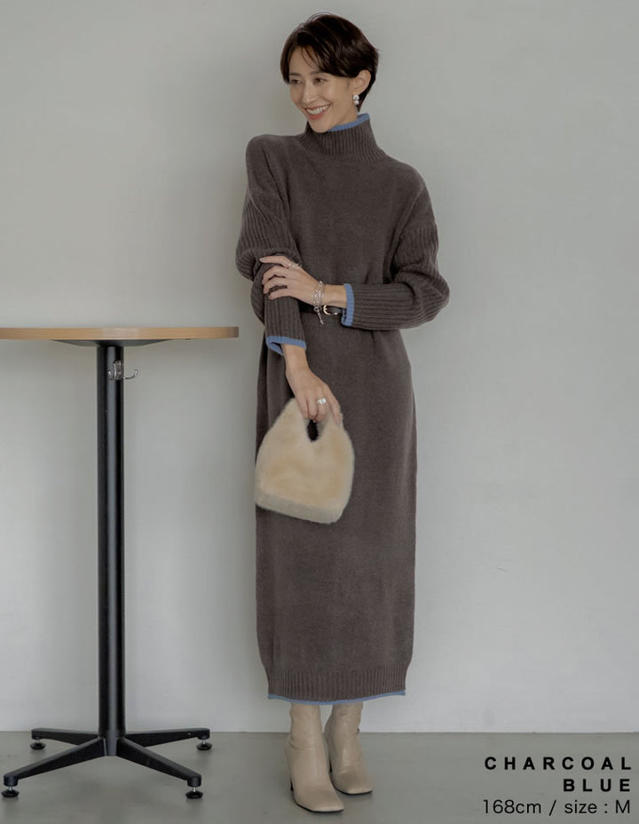 【クーポンで20%OFF￥5,998⇒￥4,798】〖クーポンコード：SH_20_2511〗[新色追加][累計販売枚数5万枚突破！][低身長サイズ有]前後2WAYハイネック指穴マキシニットワンピース