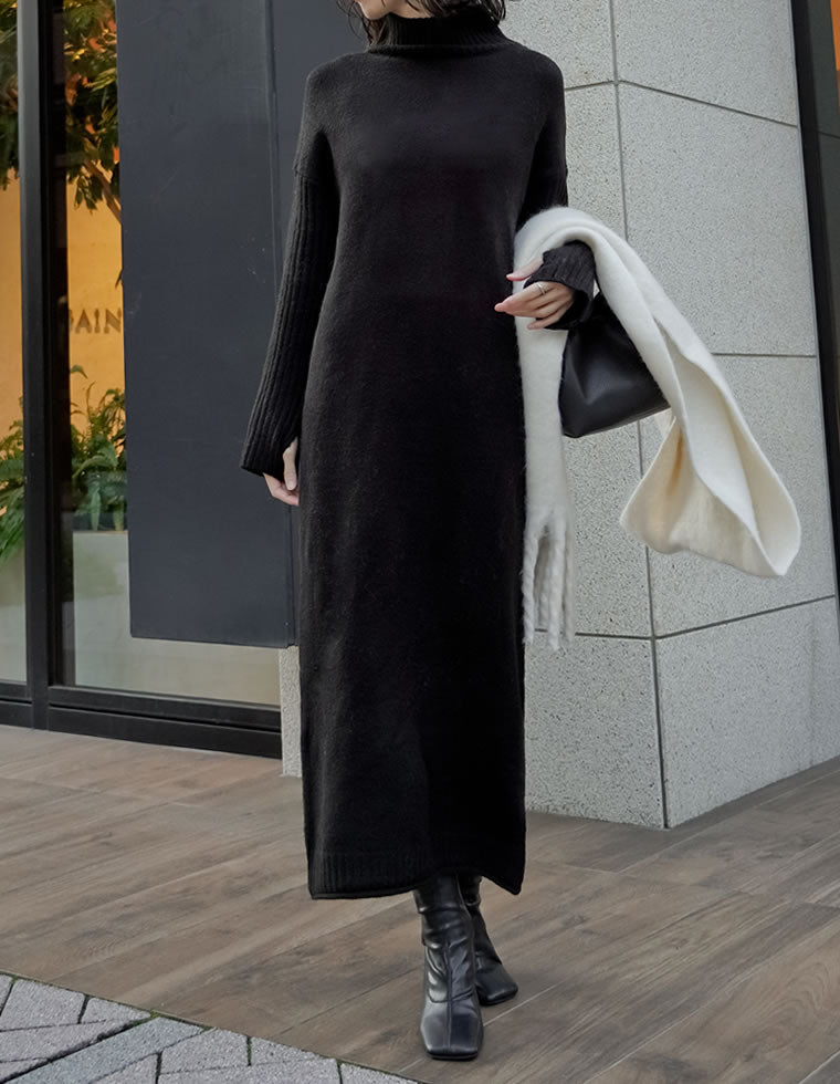 DIOR ハイネック 半袖ワンピース 前後2WAYハイネック指穴マキシニットワンピース - ワンピース通販