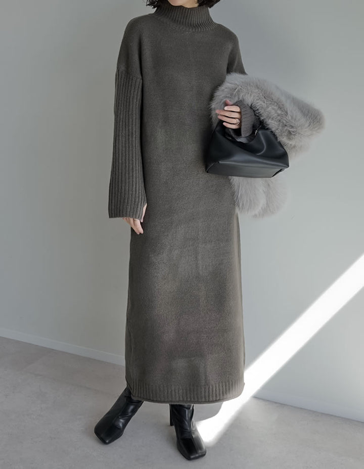 【クーポンで20%OFF￥5,998⇒￥4,798】〖クーポンコード：SH_20_2511〗[新色追加][累計販売枚数5万枚突破！][低身長サイズ有]前後2WAYハイネック指穴マキシニットワンピース