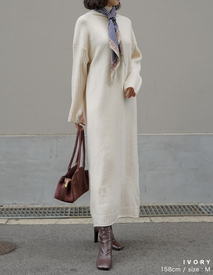 【クーポンで20%OFF￥5,998⇒￥4,798】〖クーポンコード：SH_20_2511〗[新色追加][累計販売枚数5万枚突破！][低身長サイズ有]前後2WAYハイネック指穴マキシニットワンピース