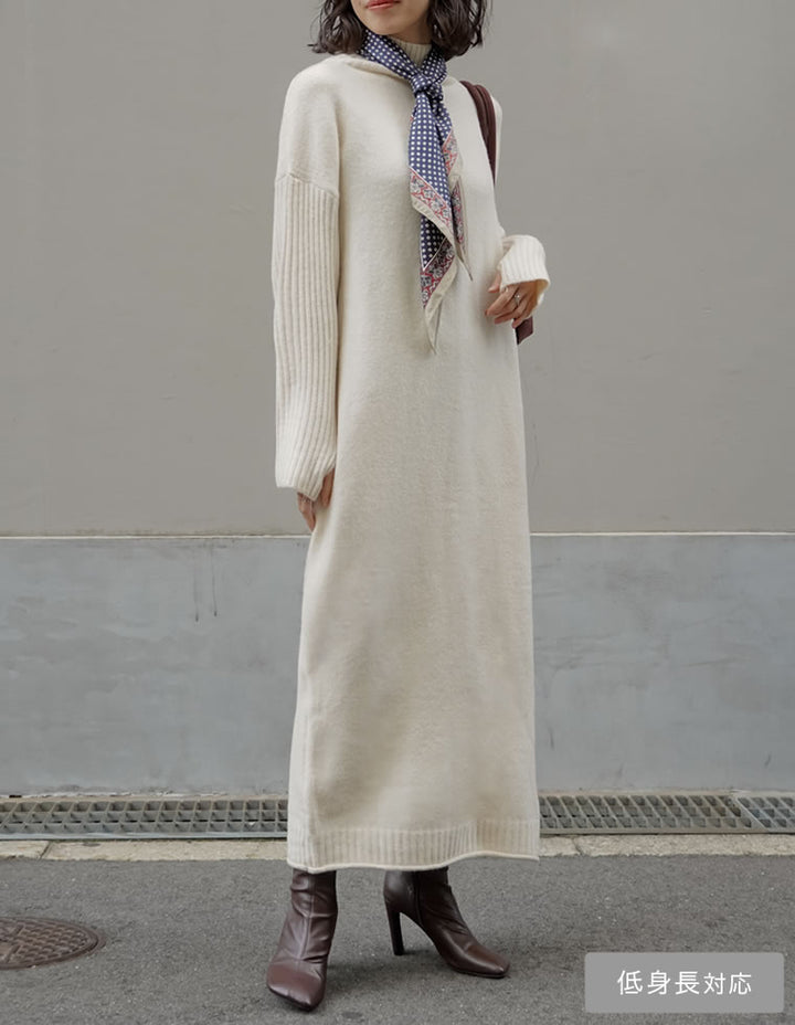 【クーポンで20%OFF￥5,998⇒￥4,798】〖クーポンコード：SH_20_2511〗[新色追加][累計販売枚数5万枚突破！][低身長サイズ有]前後2WAYハイネック指穴マキシニットワンピース