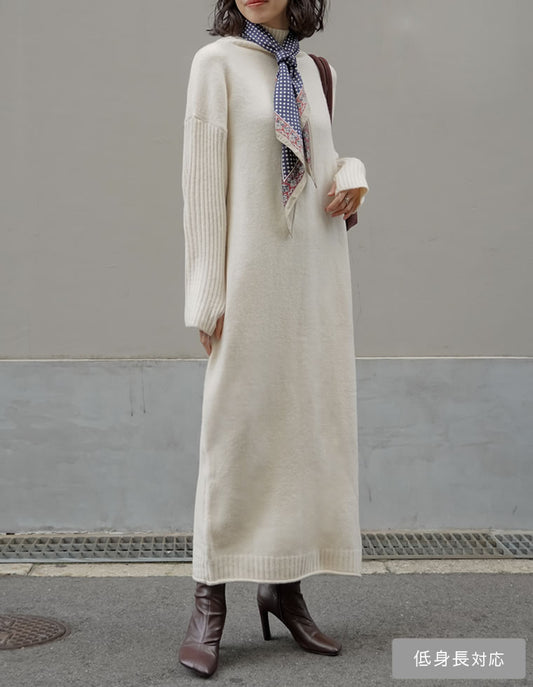 【クーポンで20%OFF￥5,998⇒￥4,798】〖クーポンコード：SH_20_2511〗[新色追加][累計販売枚数5万枚突破！][低身長サイズ有]前後2WAYハイネック指穴マキシニットワンピース ワンピース 人気レディースファッション通販 リエディ