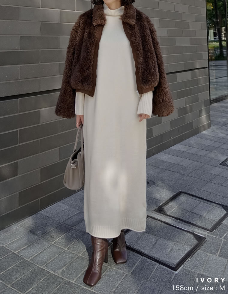 リーンマキシニットワンピース 前後2WAYハイネック指穴マキシニットワンピース - ワンピース