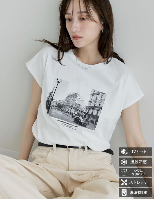 [19時緊急再販][新デザイン追加][UVカット][接触冷感][紫外線対策][累計販売枚数2.1万枚突破！]選べるフロントロゴorフォトフレンチスリーブTシャツ[mb] トップス 人気レディースファッション通販 リエディ