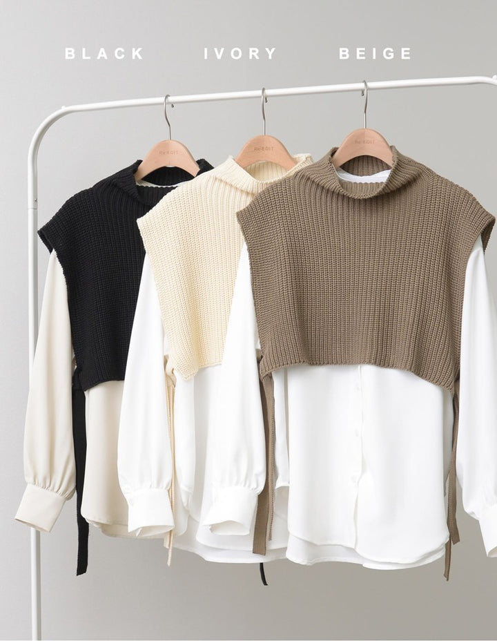 【60％OFF！OUTLETSALE】ハイネックレイヤードニットベスト＆ブラウス トップス レディースファッション通販 リエディ