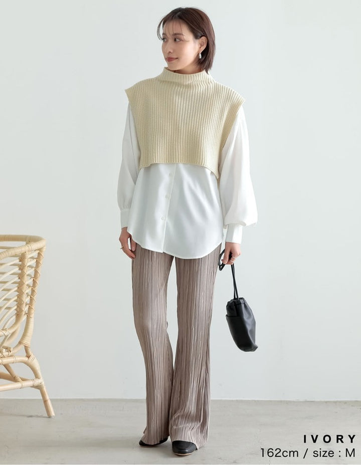 【60％OFF！OUTLETSALE】ハイネックレイヤードニットベスト＆ブラウス トップス レディースファッション通販 リエディ