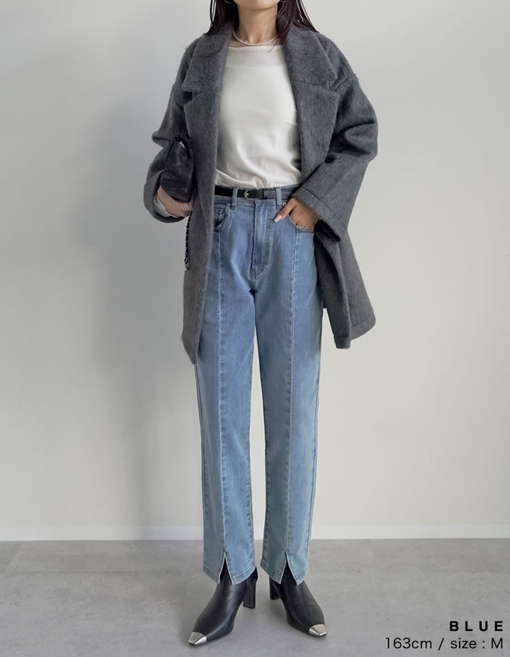 [累計販売枚数2.7万枚突破！][低身長/高身長サイズ有][サステナブル]センタースリットリサイクルデニムパンツ パンツ 人気レディースファッション通販 リエディ