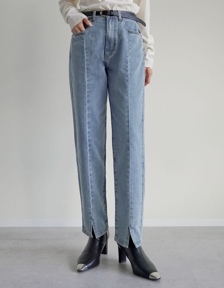 [累計販売枚数2.7万枚突破！][低身長/高身長サイズ有][サステナブル]センタースリットリサイクルデニムパンツ パンツ 人気レディースファッション通販 リエディ