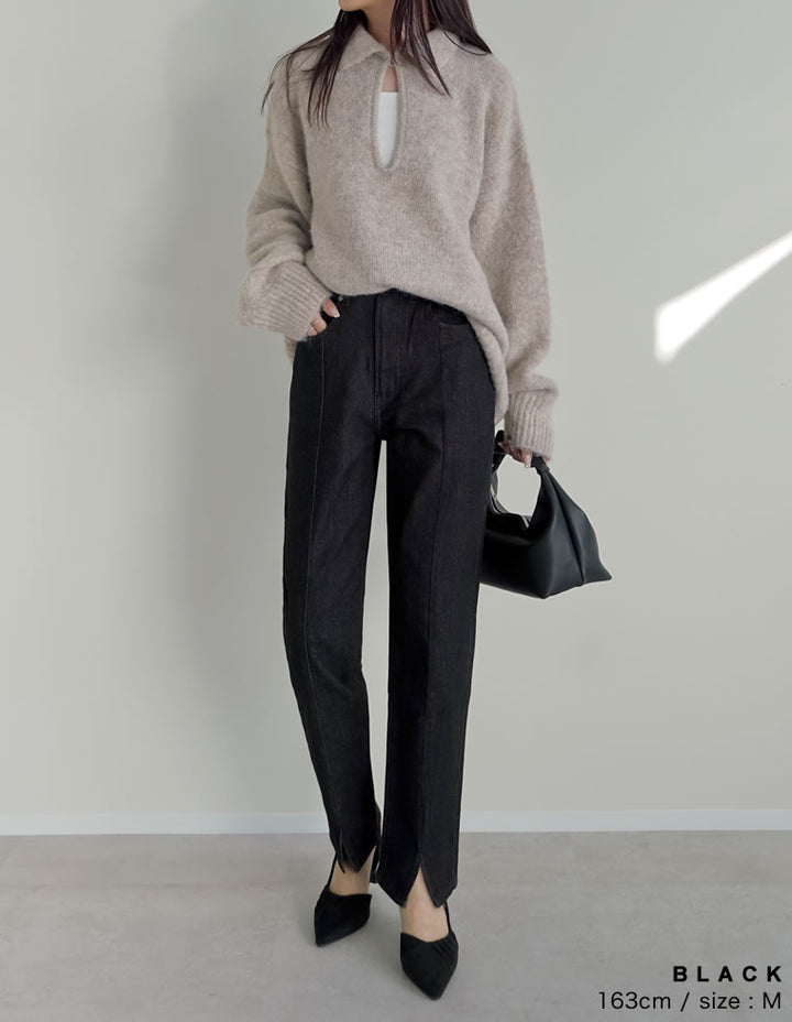 [累計販売枚数2.7万枚突破！][低身長/高身長サイズ有][サステナブル]センタースリットリサイクルデニムパンツ パンツ 人気レディースファッション通販 リエディ