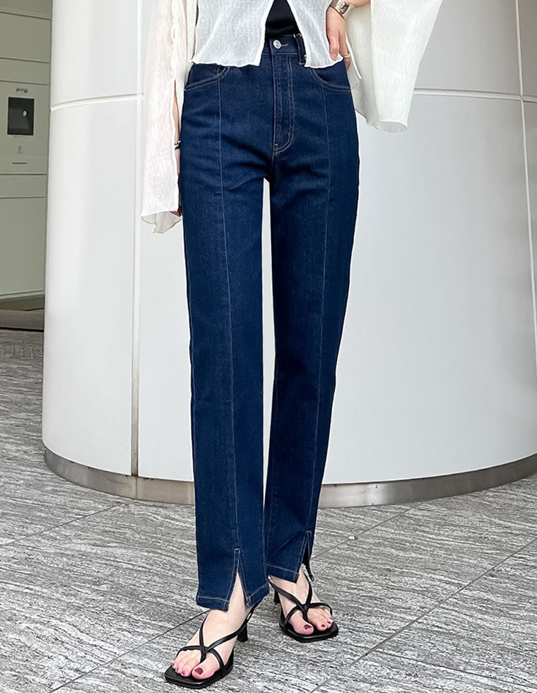 新品)BROCHURE デニムパンツ　Mサイズ セール】高身長 綿100％セミフレアデニムパンツ（股下82cm