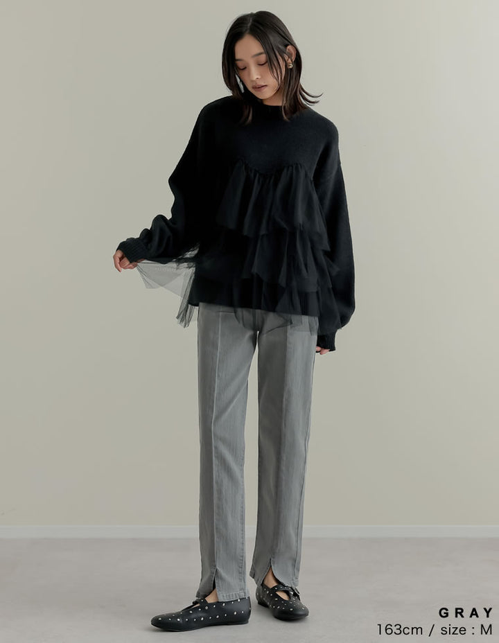 [累計販売枚数2.7万枚突破！][低身長/高身長サイズ有][サステナブル]センタースリットリサイクルデニムパンツ パンツ 人気レディースファッション通販 リエディ