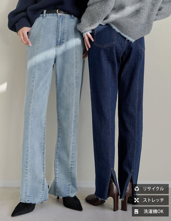 [低身長/高身長サイズ有][サステナブル]バックベンツストレートリサイクルデニム