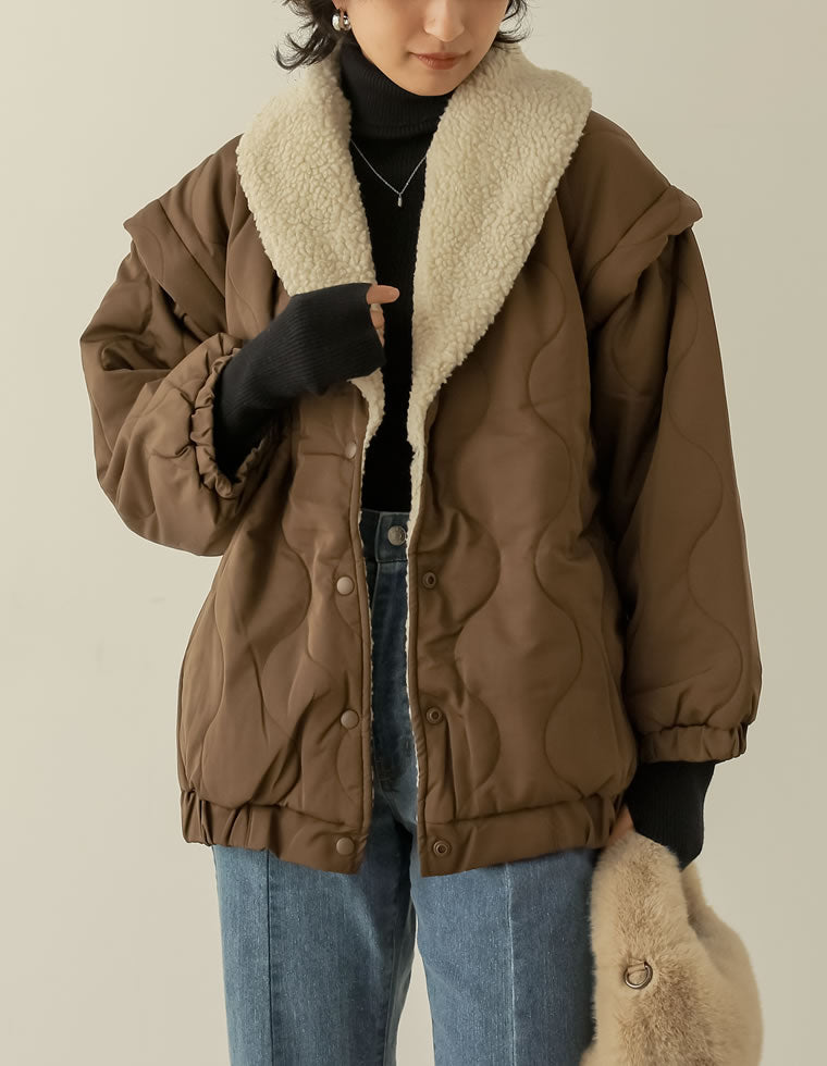 WINTER SALE]オーバーサイズ襟ボアキルティングジャケット