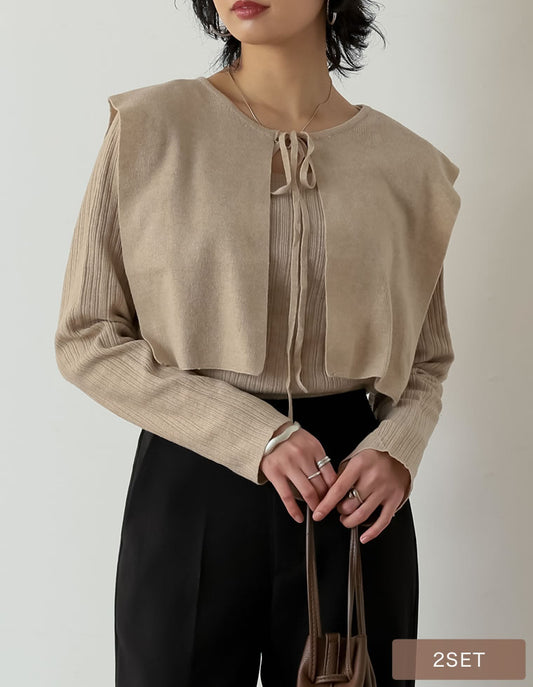 【20％OFF！OUTLETSALE】付け襟×ランダムリブニットトップス トップス レディースファッション通販 リエディ