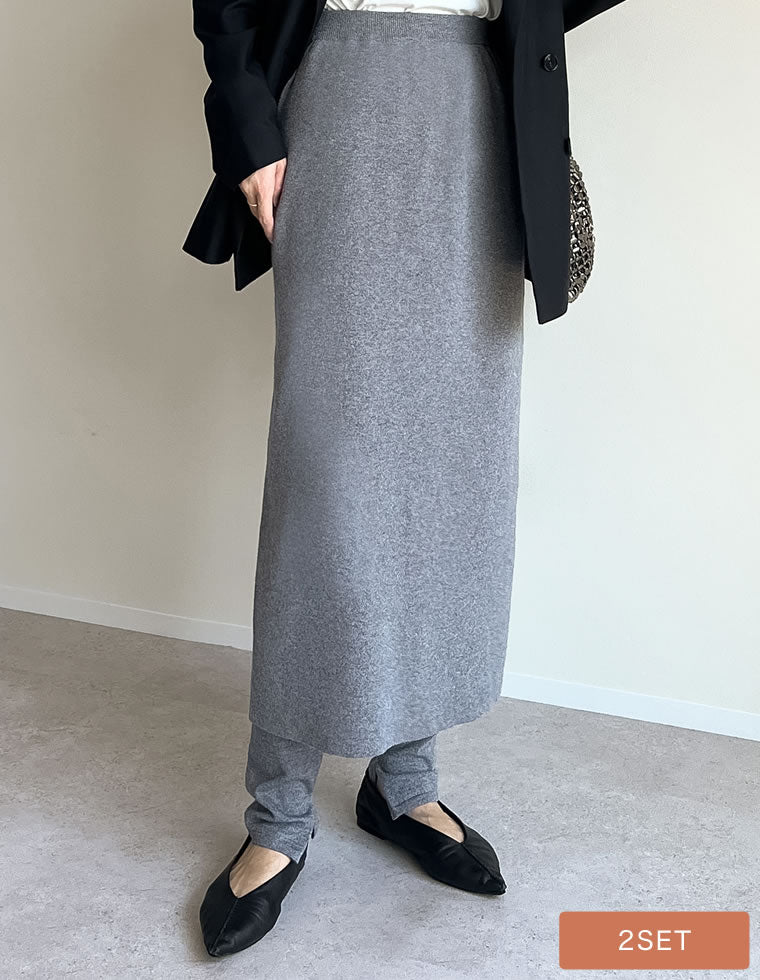 ストレッチタイトニットスカート＆ニットレギンスSET - スカート通販