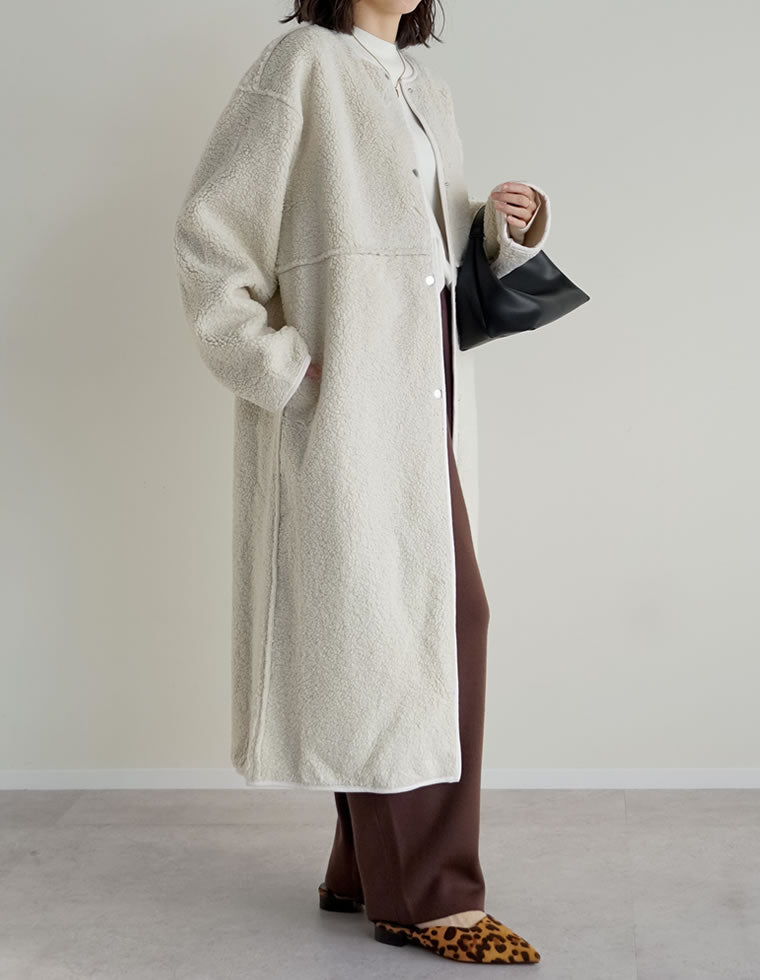 マルチウェイリバーシブルボアフェイクムートンロングコート