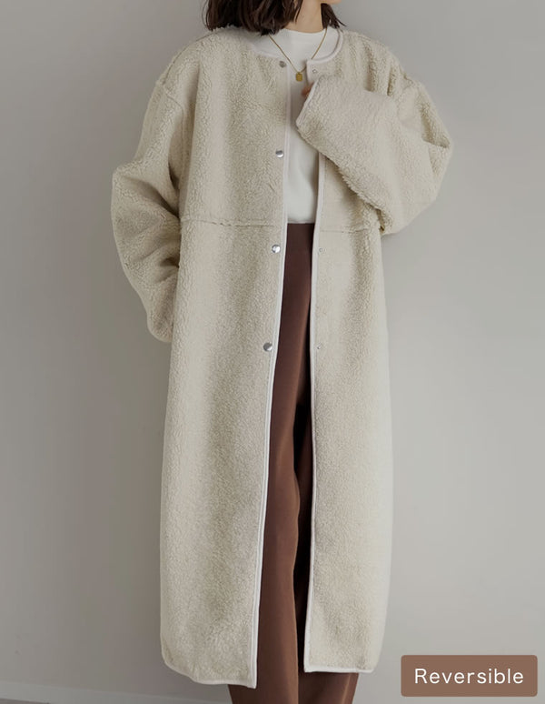 マルチウェイリバーシブルボアフェイクムートンロングコート  