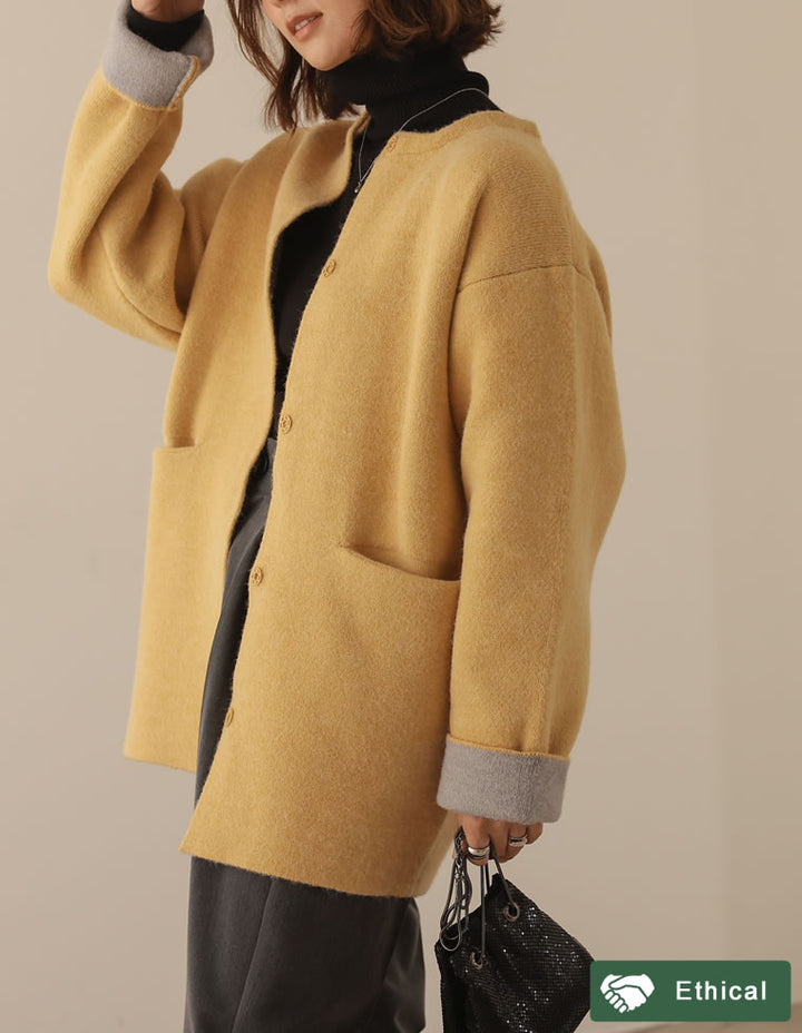 ノーカラー起毛配色ニットコート ジャケット/アウター レディースファッション通販 リエディ