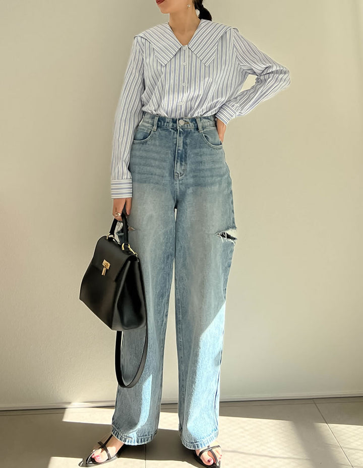 マルチストライプウエーブカラーブラウス トップス レディースファッション通販 リエディ