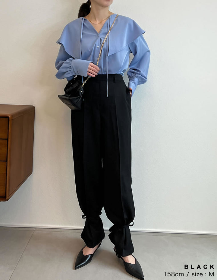 【30％OFF！OUTLETSALE】2WAYカラーツイル裾リボンセンタープレスパンツ[mb] パンツ レディースファッション通販 リエディ