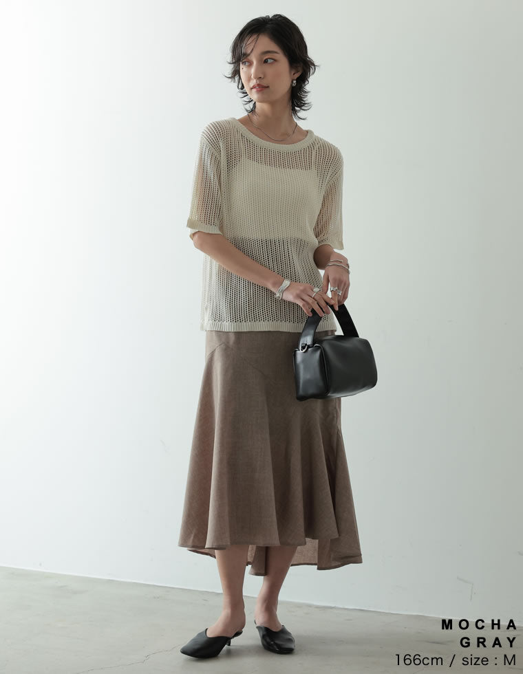 The SECRETCLOSET リネン混 アシンメトリースカート 1 未使用 セール】アシンメトリースリット入りフリルレースロングスカート