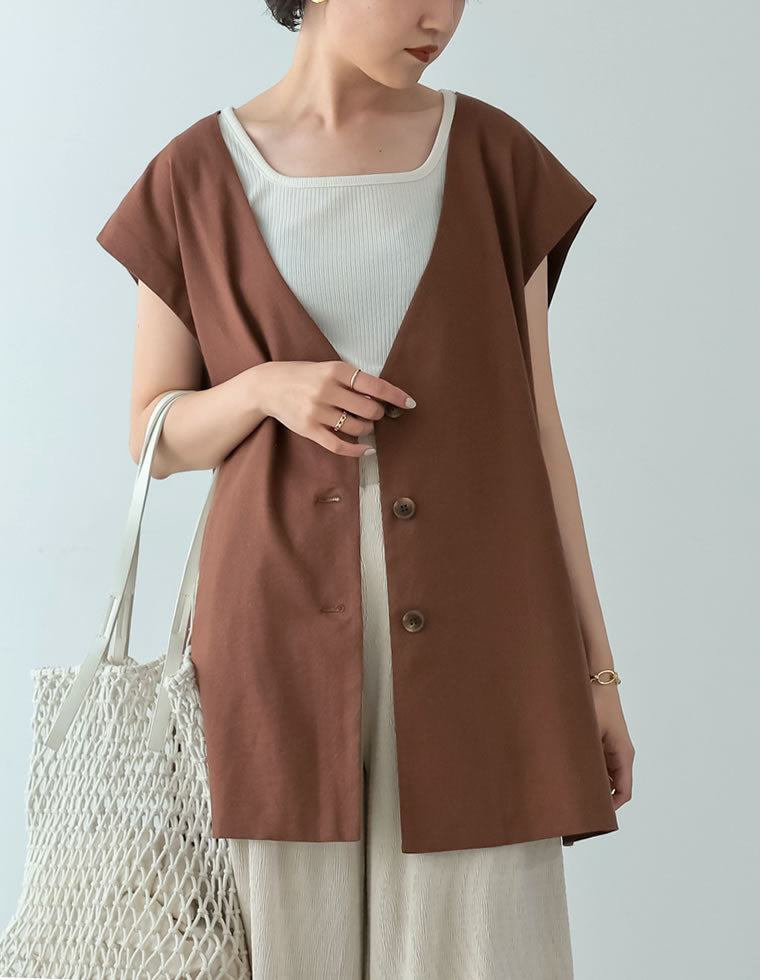 【新品未使用】【タグ有】COS リネンジャケット 廖莉玲 着用 オーバーサイズ コットンリネンオーバーサイズジレジャケット - ジャケット