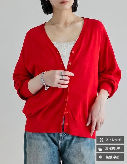 【クーポンで15%OFF￥4,499⇒3,825 クーポンコード：SH_15_2606】[接触冷感][冷房対策][オフィス][リニューアル][新色追加]Vネックスムースタッチシアーニットカーディガン[mb] トップス 人気レディースファッション通販 リエディ