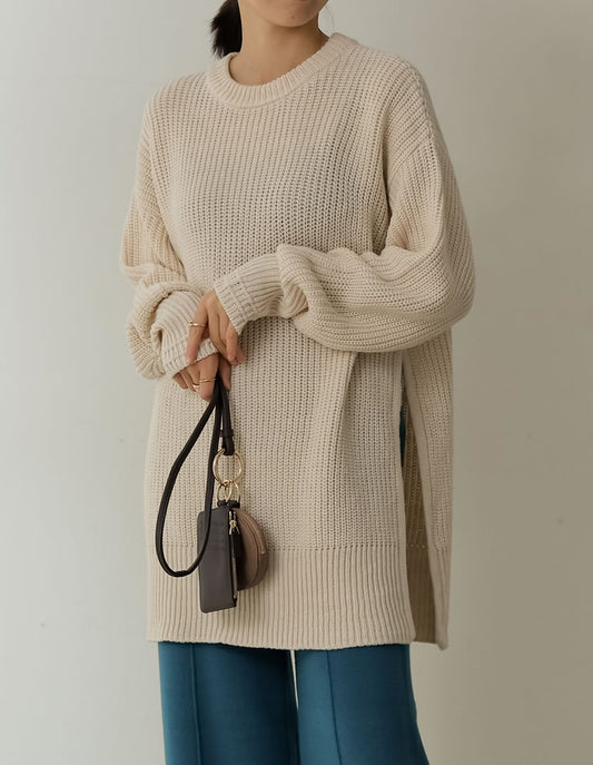 【30％OFF！OUTLETSALE】畦編みアシメスリットニットプルオーバー トップス レディースファッション通販 リエディ