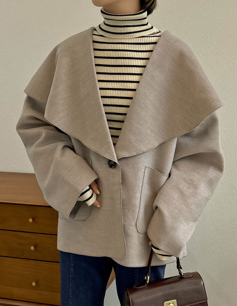 【3万円】ELLE Paris ビッグカラーデザイン　ウールコートジャケット