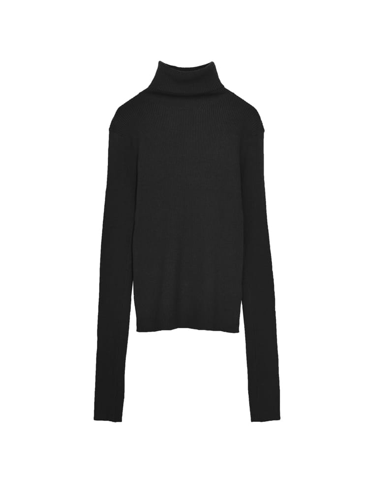 指穴リブニットタートルネックトップス - トップス通販 | 人気